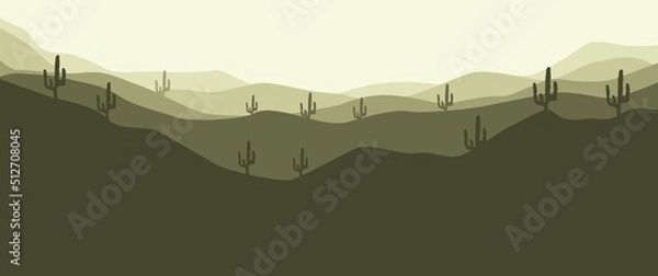 Fototapeta Cactus valley landscape vector illustration can be used for background, desktop background, backdrop, nature banner, adventure banner.