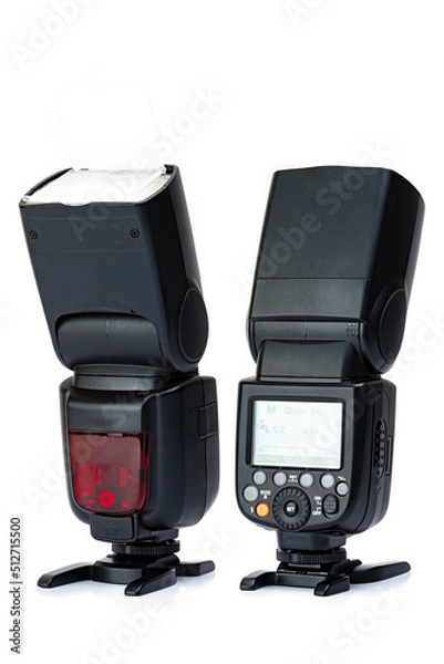 Obraz camera flash speedlight isolated on white background