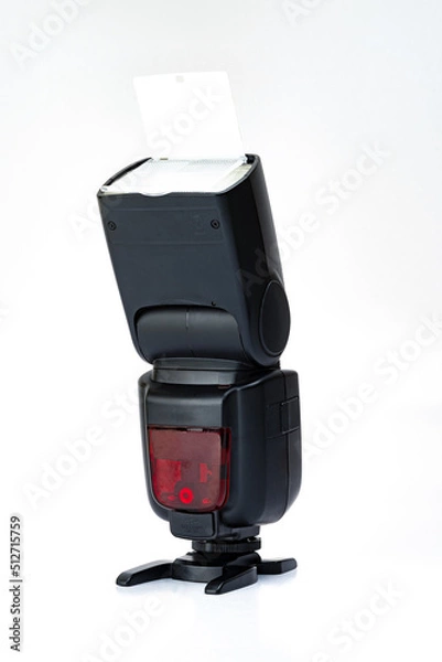 Obraz camera flash speedlight isolated on white background front view