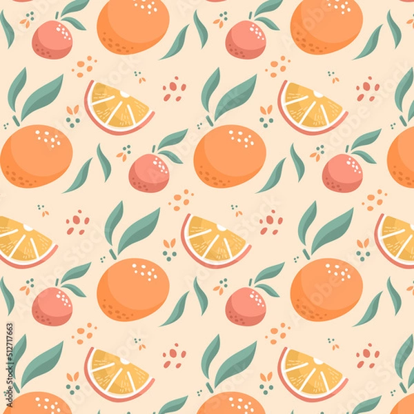 Fototapeta Vector hand drawn orange fruit seamless pattern. Great for fabric and wallpaper.