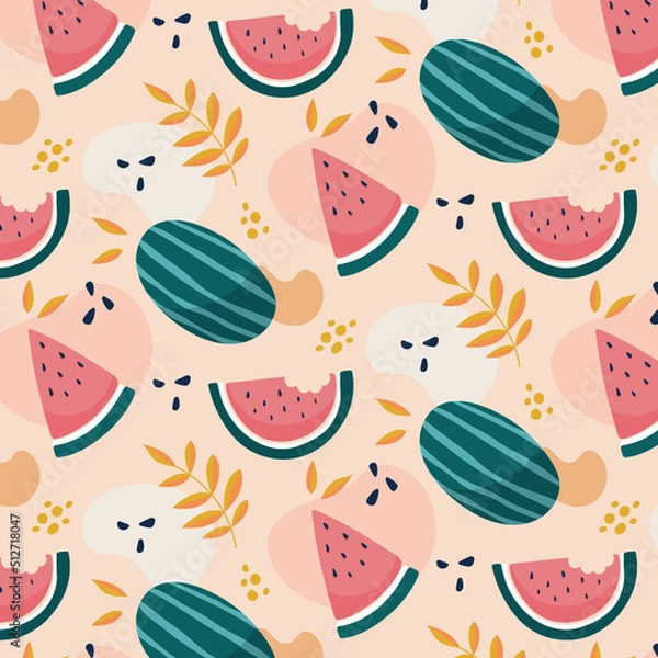 Obraz Vector watermelon fruit seamless pattern. Fresh illustration in trendy colors. Great for fabric and wallpaper.