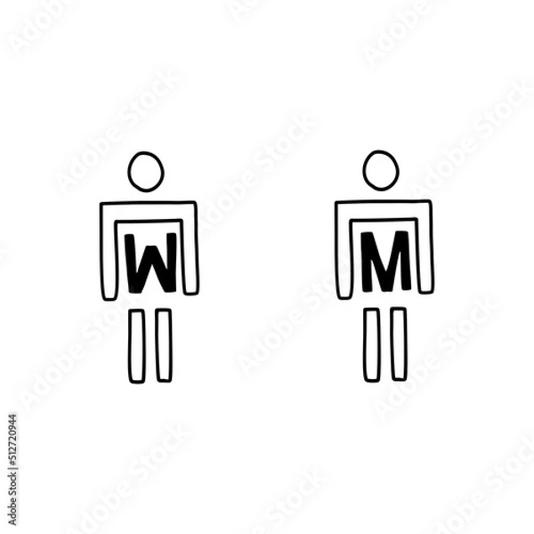 Fototapeta Toilet sign drawing line on white background, vector illustration in flat cartoon design.