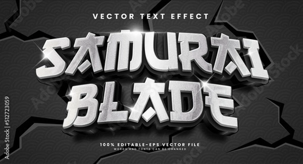 Fototapeta Samurai blade editable vector text effect with silver concept.
