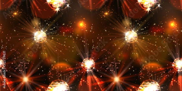 Obraz Disco ball with lamps and disco light beams, seamless pattern