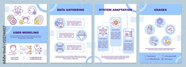 Obraz User modeling blue brochure template. Access management. Leaflet design with linear icons. Editable 4 vector layouts for presentation, annual reports. Arial-Black, Myriad Pro-Regular fonts used