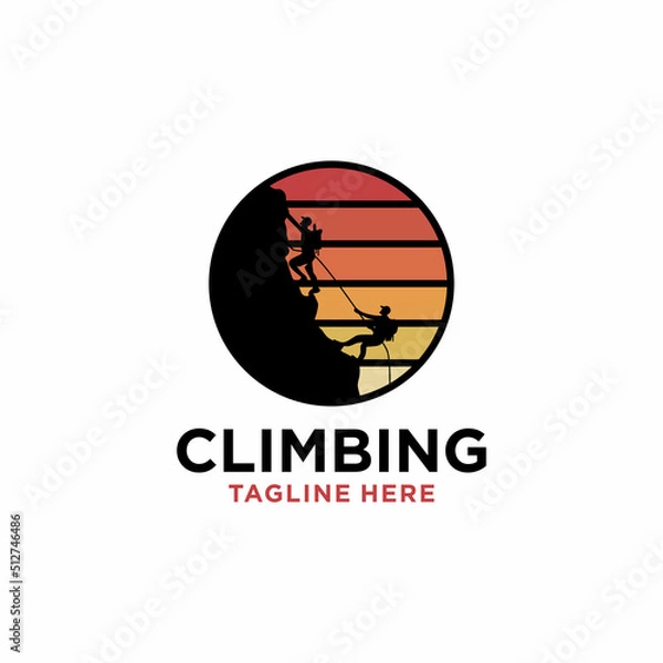 Fototapeta Silhouette Man climbing on a cliff graphic vector.