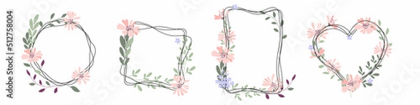 Fototapeta set of floral frames in the style of sketch and minimalism