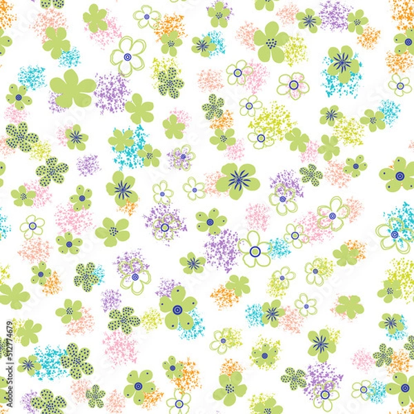 Fototapeta Seamless vector pattern with olive flowers on a lilac background. Texture for baby print, postcard, wallpaper, wrapping paper, packaging
