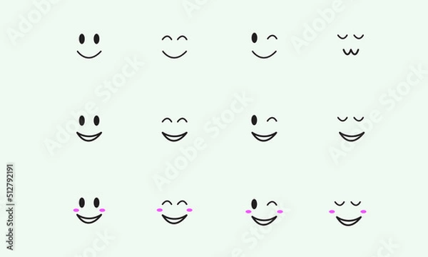Fototapeta  set of emoticons. set of smile icons. smiles or smiley or smiling vector. vector illustration.