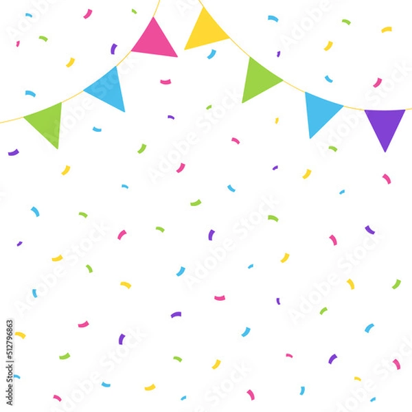 Obraz Colorful exploding confetti with flags on a white background. Confetti for birthday, carnival, celebration, anniversary and holiday party.