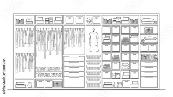 Obraz Linear  front  sketch wardrobe interior with the filling on white background