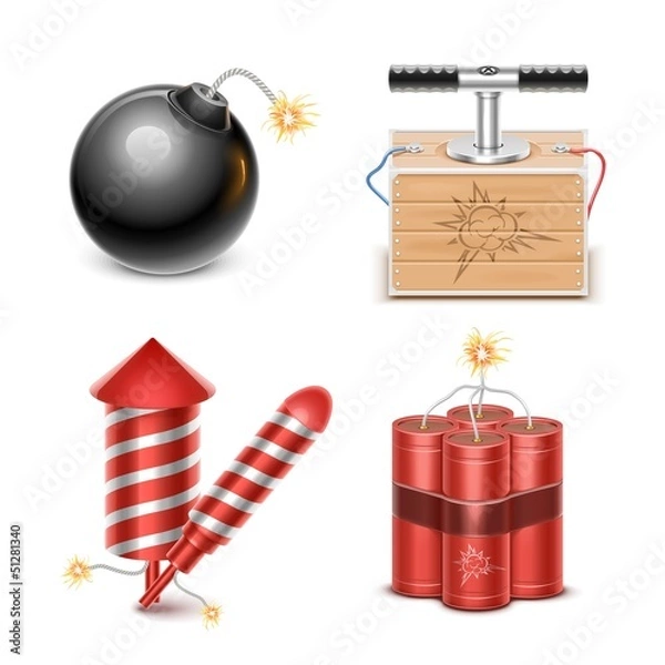 Obraz pyrotechnic vector icon set