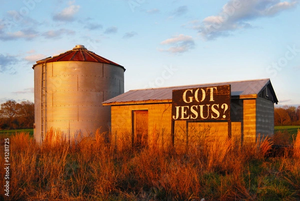 Obraz Sign on farm building: Got Jesus