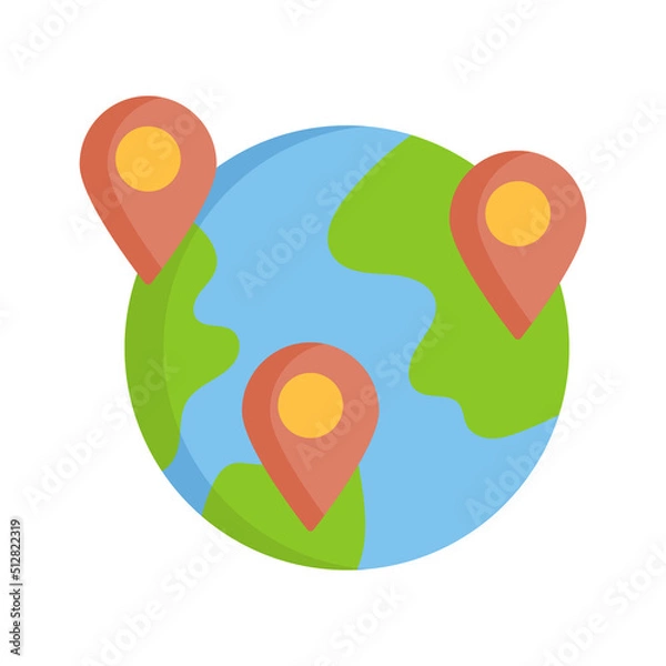Obraz World travelling and remote work color icon vector. Color flat icon earth and location sign digital nomad