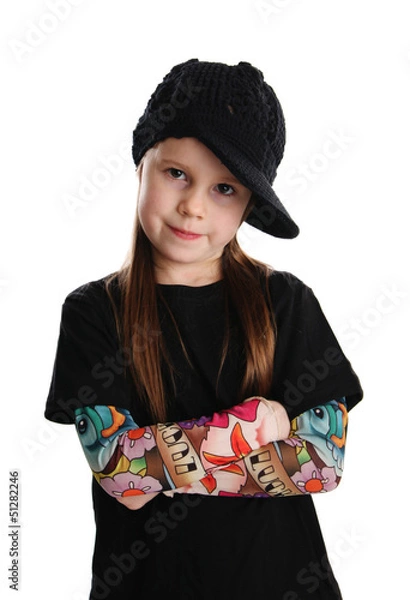 Fototapeta Portrait of a punk rock young girl with hat