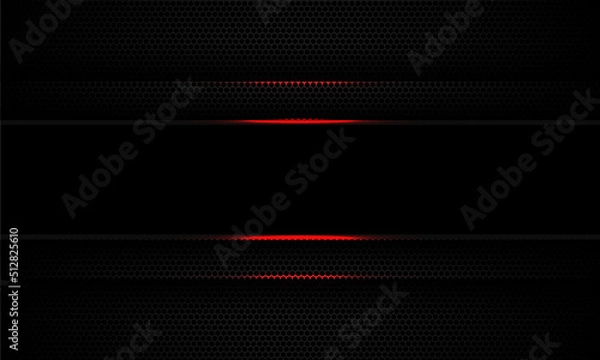 Fototapeta Abstract black line banner red light shadow on dark hexagon mesh banner design modern futuristic technology background vector