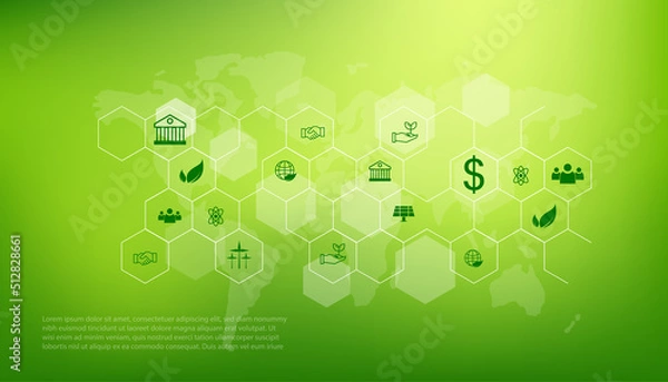 Fototapeta ESG icon. concept of business trend. environmental, social, and governance in sustainable and ethical business on the Network connection. with globe
on a green background.