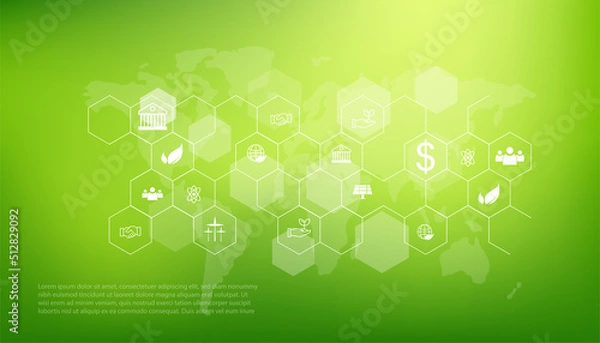 Fototapeta ESG icon. concept of business trend. environmental, social, and governance in sustainable and ethical business on the Network connection. with globe
on a green background.