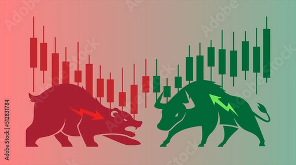 Obraz stock bull and bear icon logo with arrow design for investment market
