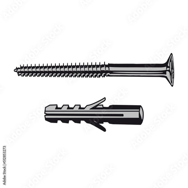 Fototapeta screw and dowel, vector illustration
