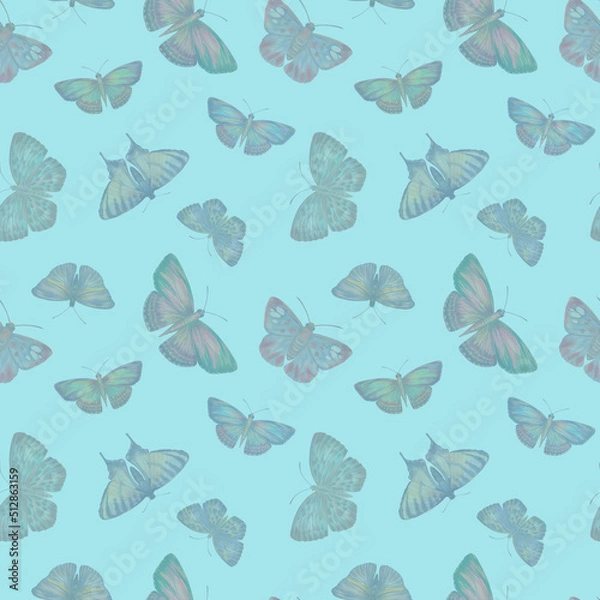 Fototapeta Abstract watercolor butterflies collected in a seamless pattern.