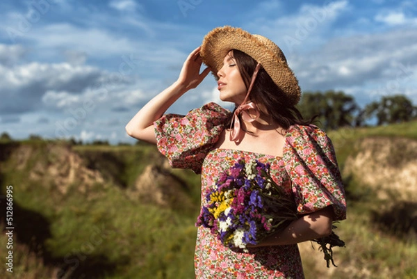 Fototapeta Brunette girl and summer sunny day