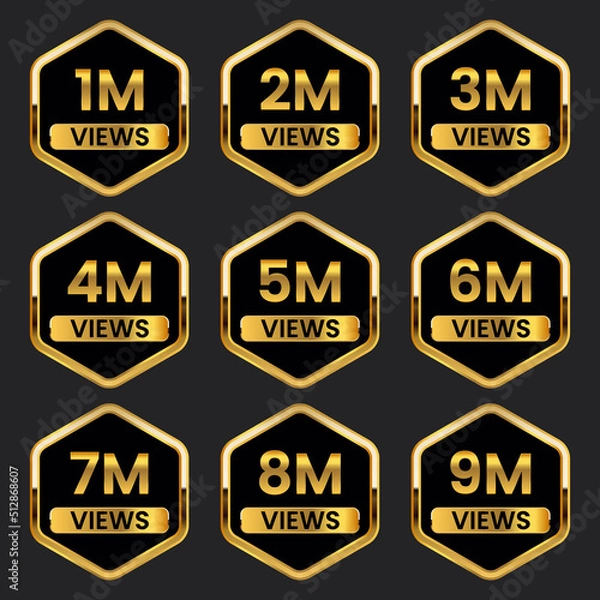 Fototapeta 1 million to 9 million plus views celebration thumbnail design vector, 1m plus views