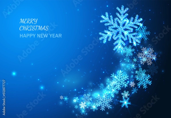 Obraz Blue Christmas Magic Background With Light And Snowflakes.