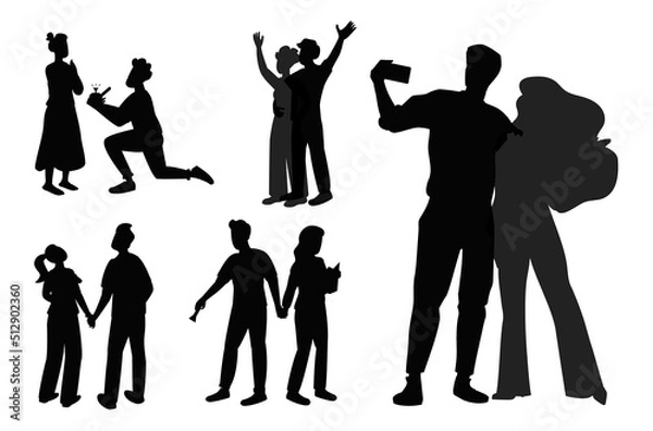 Fototapeta Dating couple characters with café Silhouettes Vector