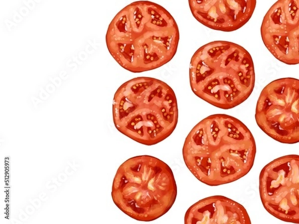 Fototapeta 手描き水彩の輪切りトマトイラスト長方形フレーム・右