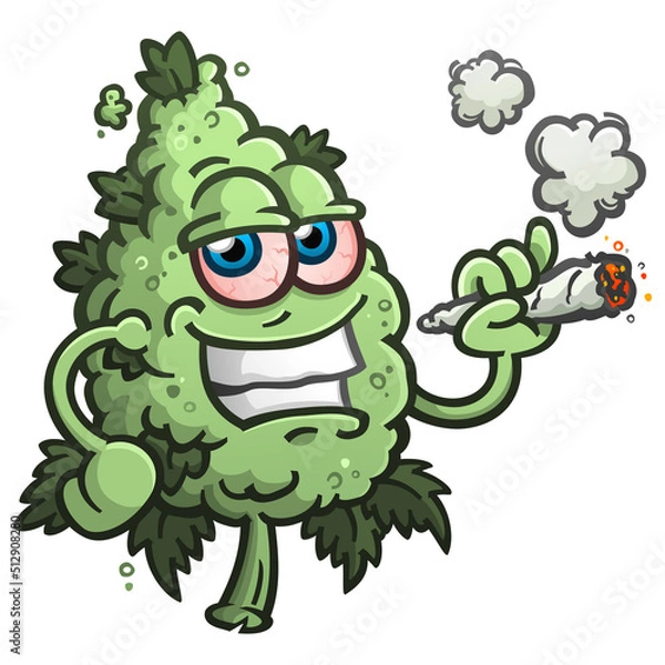 Obraz Marijuana bud vector cartoon character illustration smoking a reefer joint