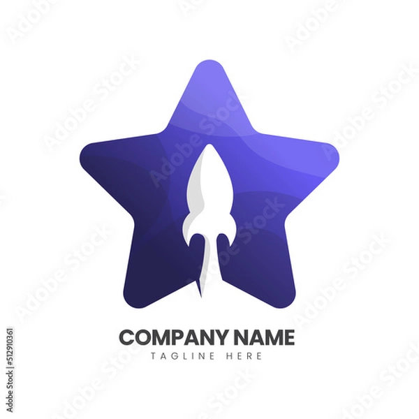 Fototapeta rocket and star colorful gradient logo design template