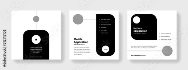 Fototapeta Minimal black and white social media layouts with place for photos, luxury design, copy space for digital marketing, rounded elements, business promotion of company products, circle, elegant and clean