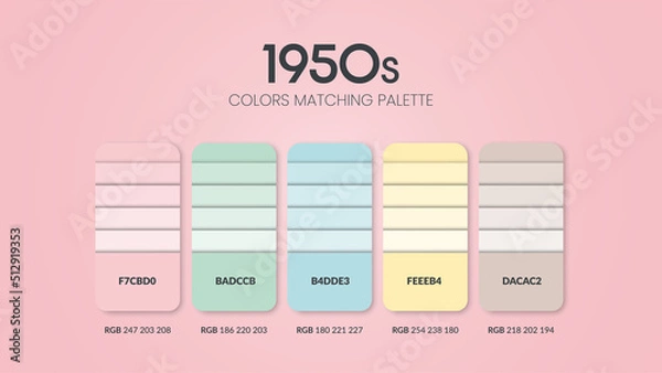 Fototapeta 1990s colour schemes ideas. Color Trends combinations and palette guide. Example of table color shades in RGB and HEX.Color swatch for fashion, home, interiors design or cataloque.Colour chart vector.
