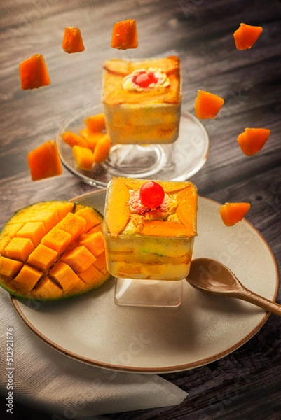 Obraz Mango mousse on a plate with copy space