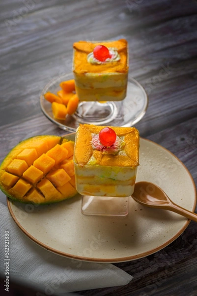 Obraz Mango mousse on a plate with copy space