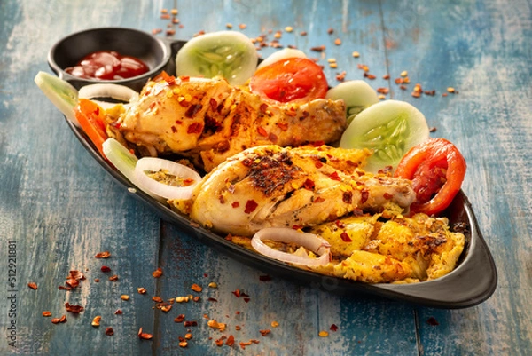 Obraz Chicken Drumstick preperation with copy space