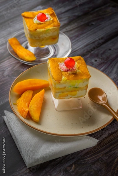 Obraz Mango mousse on a plate with copy space