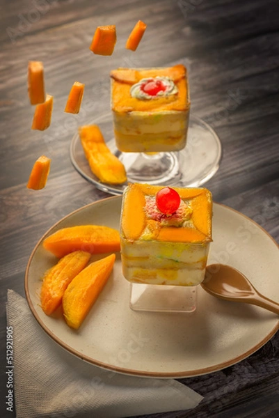 Obraz Mango mousse on a plate with copy space