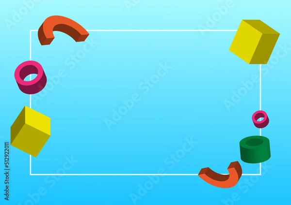 Fototapeta Abstract Background 3D Shape. colorful geometric shape on light blue with frame and copy space
