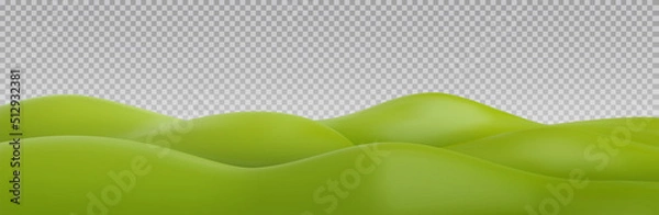 Obraz 3d realistic cartoon green hills on transparent background. Summer landscape element. Minimal nature cute composition. Vector illustration.