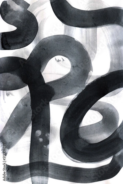Fototapeta Abstract hand-painted background with grunge black inks brushstrokes. Minimalistic design of simple lines and elements. Modern print.  