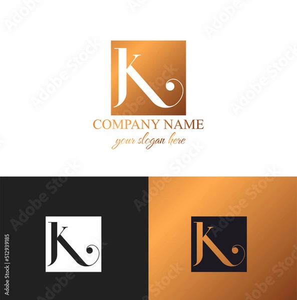 Fototapeta K letter monogram. Elegant luxury K logo. Calligraphic style. Vector design. Luxurious linear creative monogram.