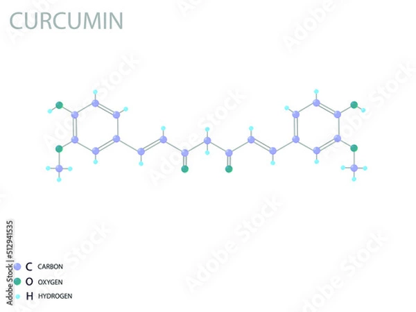 Fototapeta Curcumin molecular skeletal 3D chemical formula.	
