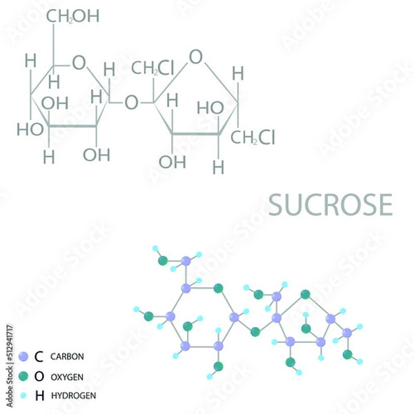 Fototapeta Sucrose molecular skeletal 3D chemical formula.	
