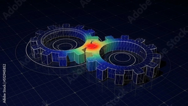 Fototapeta Static Structural simulation of 3D airfoil subjected to lift and drag force. Nonlinear analysis done by mechanical engineer showing total deformation and stress distribution.