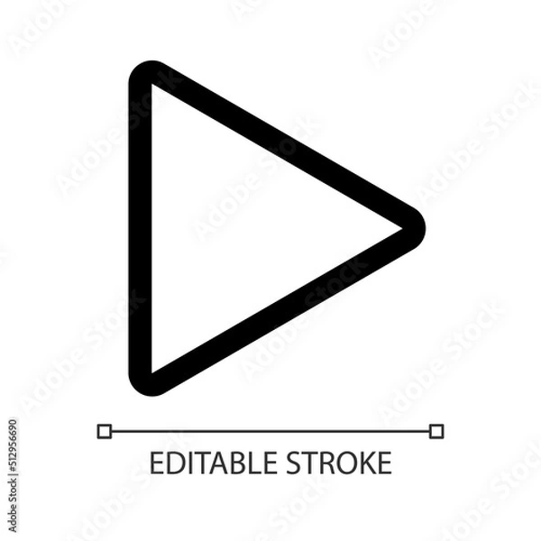 Fototapeta Play button white linear ui icon. Start file playing. Media player interface. GUI, UX design. Outline isolated user interface element for app and web. Editable stroke. Arial font used