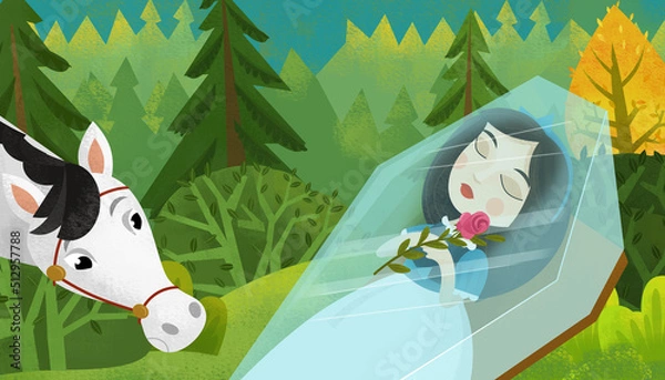 Fototapeta cartoon princess sleeping in the forest illustration