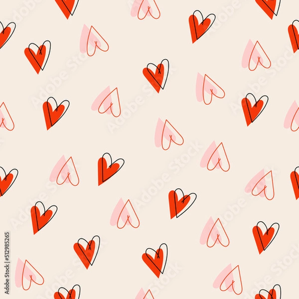 Obraz Vector hand drawn seamless pattern with hearts. Decor for Valentine's Day, weddings. Print for gift paper, packaging, wallpapers, clothes, textiles.
