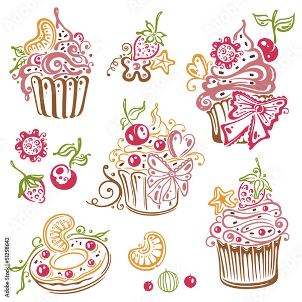 Fototapeta Geburtstag, Kaffee, Kuchen, Muffins, vector set